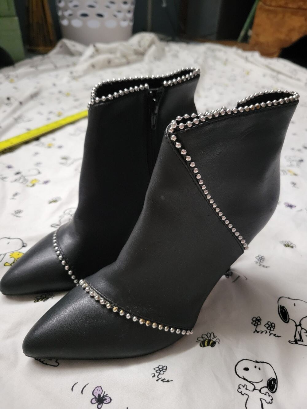Apt. 9 Womens Ankle Boots Booties Black Silver Beaded Pointed Toe Slim Zip 6 M